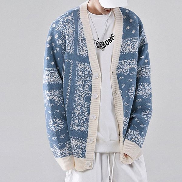 

men's cardigan knitted solid color stylish vintage style long sleeve sweater cardigans v neck fall winter blue green black f4ro#, White;black