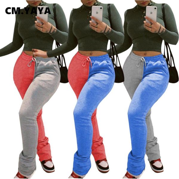 

cm. winter autumn patchwork stacked pants for women active bellbottom trousers streetwear autumn winter classic sweatpants, Black;white