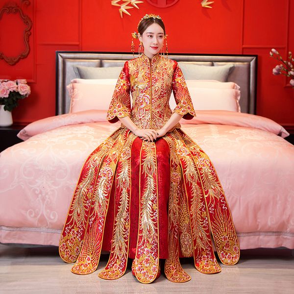 

red chinese cheongsam traditional style long tissue qipao women s-xxl size clothes ezu1, Blue;red