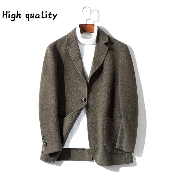 

autumn spring wool coat men short double-sided male jacket 2021 korean mens coats and jackets casaco masculino, Black