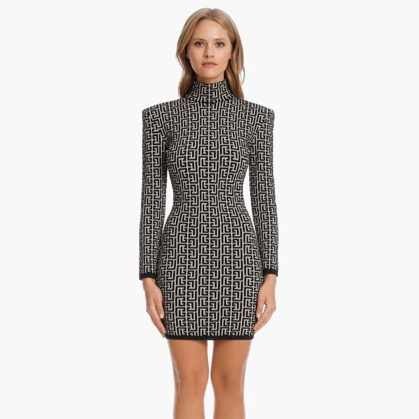 

casual dresses 2021 ladies arrival black fashion long-sleeved mini short dress women bandage bodycon high neck for party, Black;gray