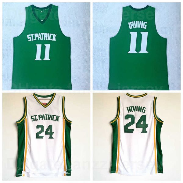 

ncaa st patrick 24 kyrie irving 11 high school basketball jersey men green white team away breathable pure cotton shirt for sport fans excel, Black