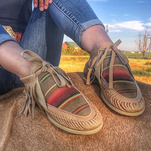

women retro tassel ankle boots ladies flat lace up women's soft pu leather woman sewing comfortable female mixed color shoes, Black