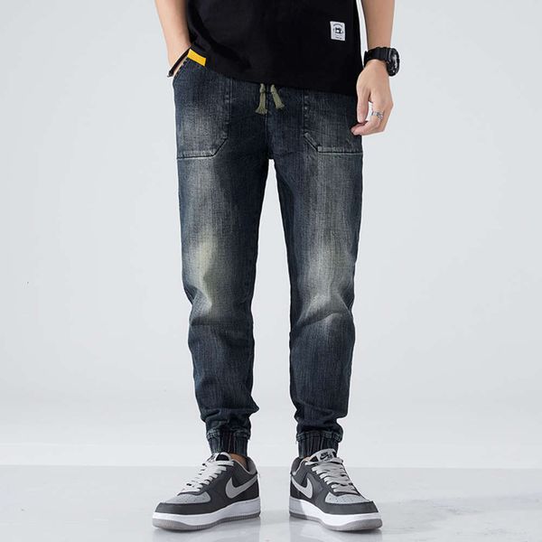 

spring and autumn thin fashion brand new toe binding large jeans men's loose straight casual versatile harlan pantswinter, Blue