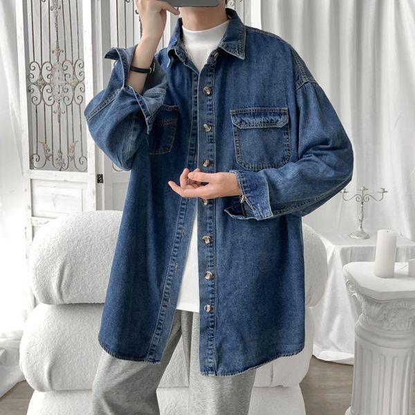 

men's jackets autumn denim manga long masculine design loosely worn fashion jacket anorak blue korean style recommend mu9a, Black;brown