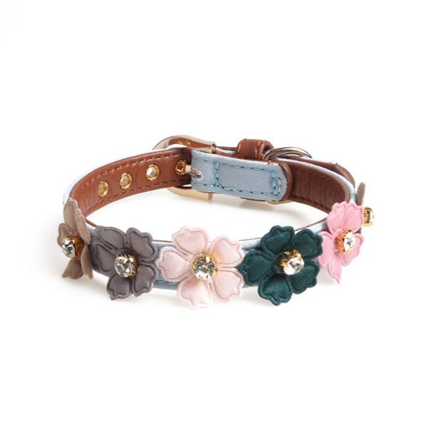 

dog collars & leashes adjustable pu flowers design pet collar for dogs wear