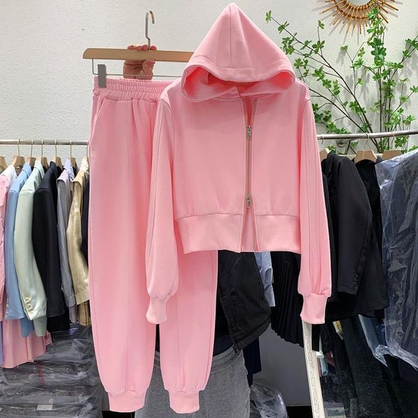 

women's two piece pants korobov korean women casual suits vintage hoodies long sleeve sweatshirts and high wasit wide lag 2 pieces sets, White