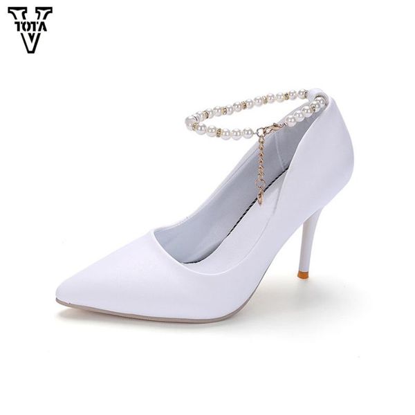 

dress shoes vtota 2021 high heels women pumps string bead woman foot ring strap women's leather pointed toe zapatos mujer, Black