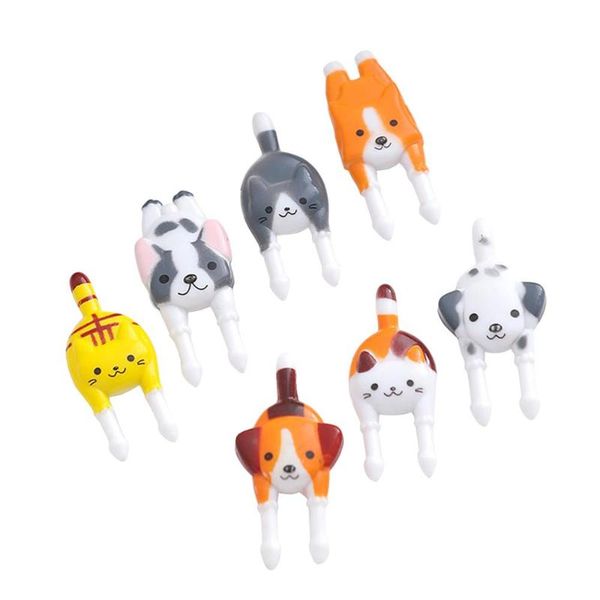 

forks creative cartoon cat dog fruit fork set plastic two teeth children