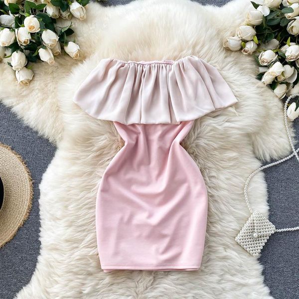 

casual dresses 2021 fashion summer women slash neck ruffle hit color stitching package hip mini dress clothes vestido de mujer t071, Black;gray