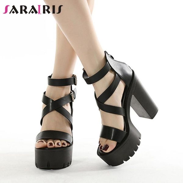 

sandals sarairis brand design female mature office summer fashion women platform thick high heels black shoes woman