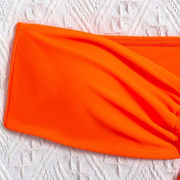 

neon swimsuit women bandeau 2 pieces set bandage swimwear female off-shoulder bikini 2021 keyhole bathing suit new, Black