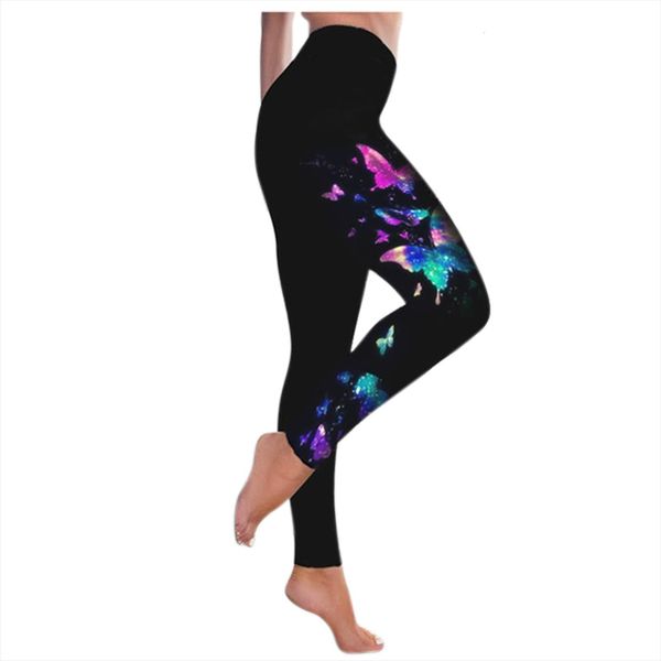 

r40 pants butterfly print womens legging plus size casual high waist sport fitness skinny, Black