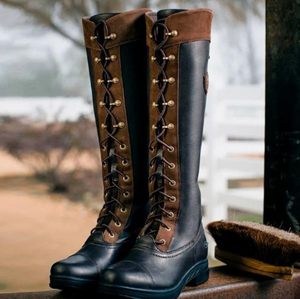 

boots leather knee high heels women shoes woman booties vintage ethic shoe chaussures femme zapatos mujer sapato sf1054, Black