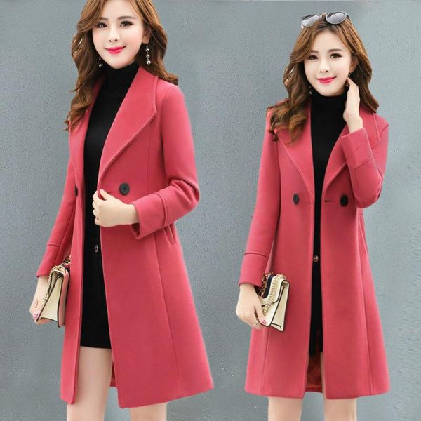 

women's wool & blends long sleeve woolen coat female fashion slim elegant womens coats autumn winter large size imitation cashmere 4722, Black
