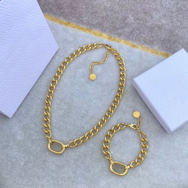 

fashion round letter gold chain necklace bracelet chokers for mens and women party lovers gift hip hop jewelry with box hb1217, Golden;silver