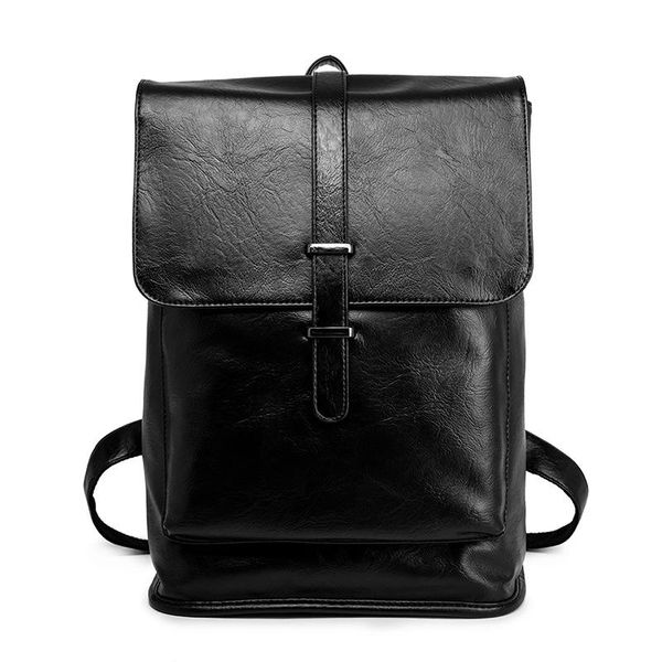 

backpack vintage black men pu leather waterproof male with double belt mochila travel bag man lapboy school