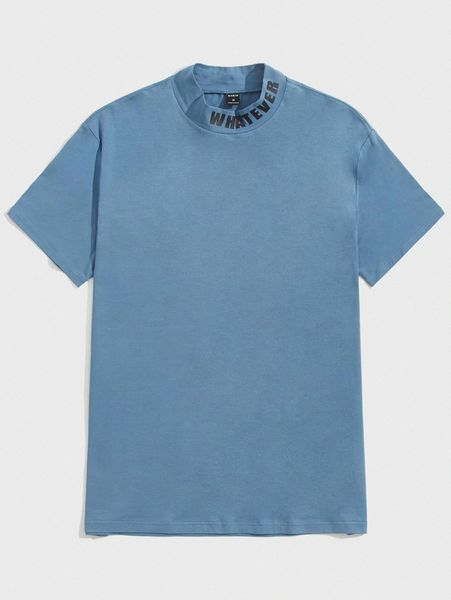 

men letter graphic stand collar tee 45lb#, White;black