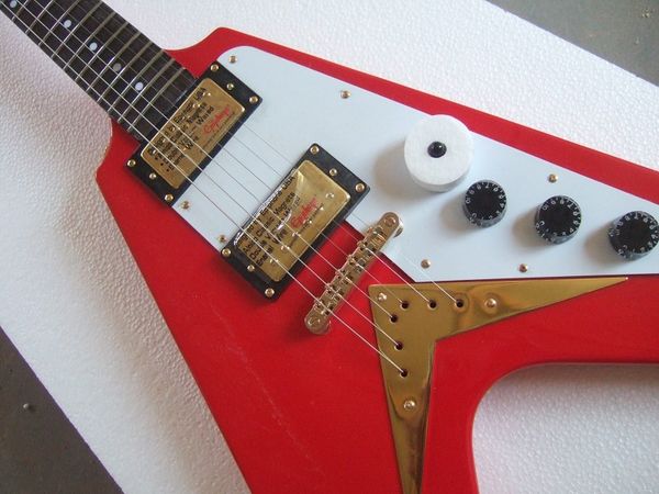 

fly-v electric guitar cream red color mahogany body rosewood fingerboard guitarar
