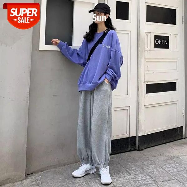 

new autumn winter two pieces suits women normcore minimalist loose long sleeves solid velvet sweatshirt and pants women sets #q12j, Black;white