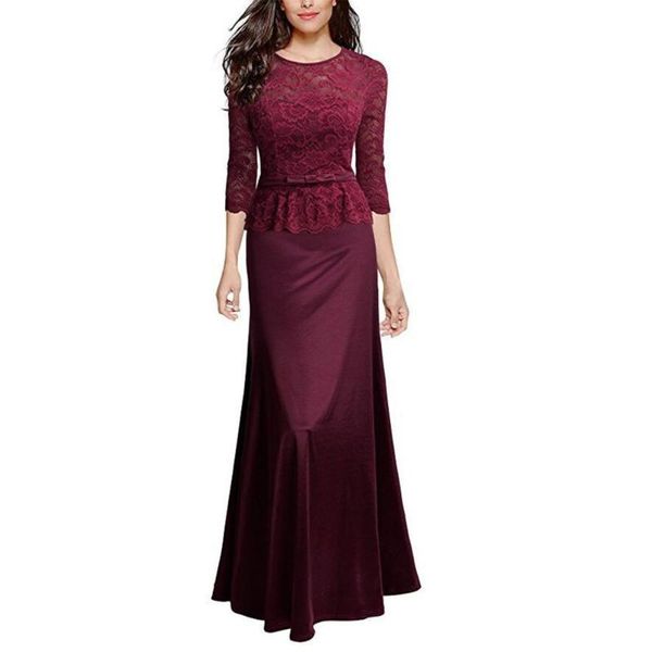 

casual dresses elegant office ladies dress business party costume 3/4 sleeve floral lace long for wedding bridesmaid vintage women, Black;gray