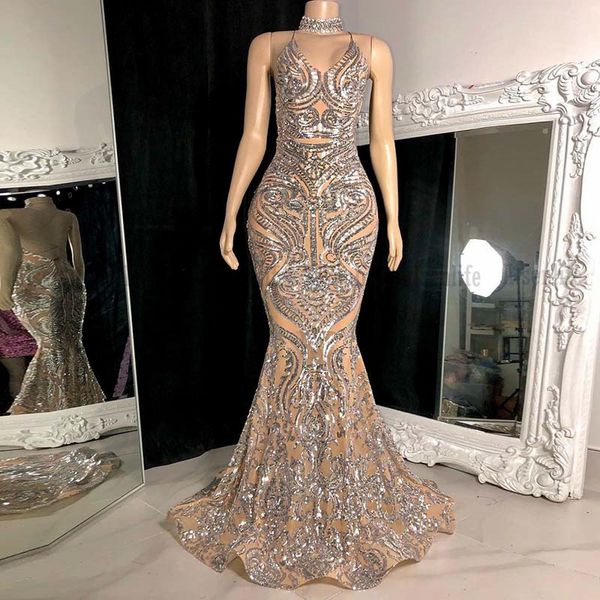 

long sleeves mermaid prom dress 2021 sequins lace criss cross back girl birthday party graduation wear, Black