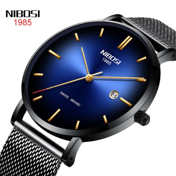 

16 style nibosi new european and american men's fashion watch calendar waterproof men's watch ultra-thin mesh with casual quartz w, Slivery;brown