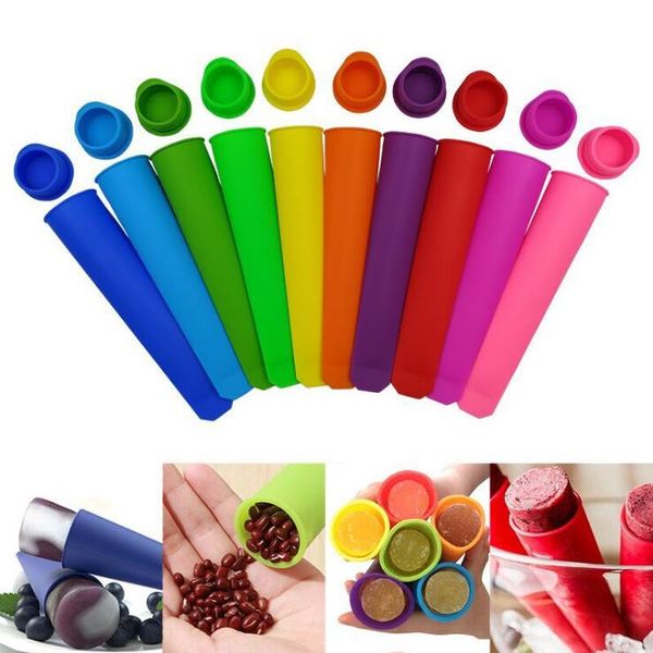 Silicone Ice Pop Mold Popsicles Molde Com Tampa Sorvete Fabricantes Empurram Sorvete Jelly Lolly Pop para Picolé