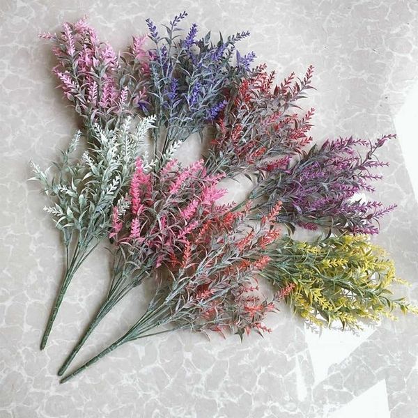 

decorative flowers & wreaths 7-fork artificial flocking lavender simulation plastic fake flower decoration for wedding decor home store