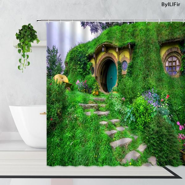 

shower curtains pastoral rural pumpkin house green plants flowers farm harvest scenery home for kitchen bathtub decor