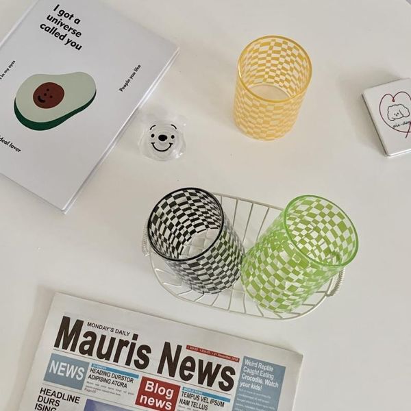 

wine glasses ins checkerboard creative water cup milk coffee juice breakfast bottle