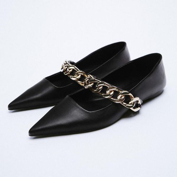 

sandals zar 2021 summer black fashion pointed toe flat heel chain outer wear ballet lazy and slippers women plus size