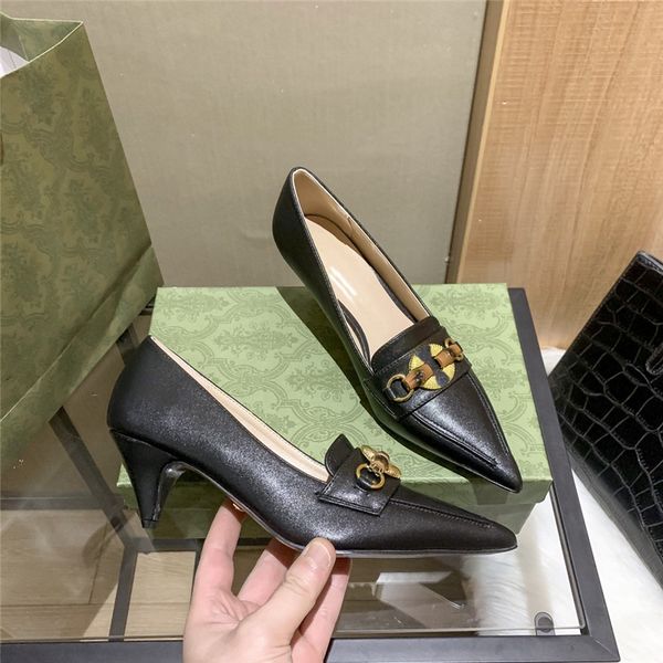 

2021 designer women sandals horsebit gold-toned high heels fashion pointed toe sandal leather pumps black white outdoor dress shoes