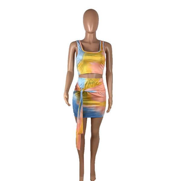

2019 summer womens set colorful printed tracksuits sleeveless crop + mini skirts clothes fashion 2 piece clothing, White