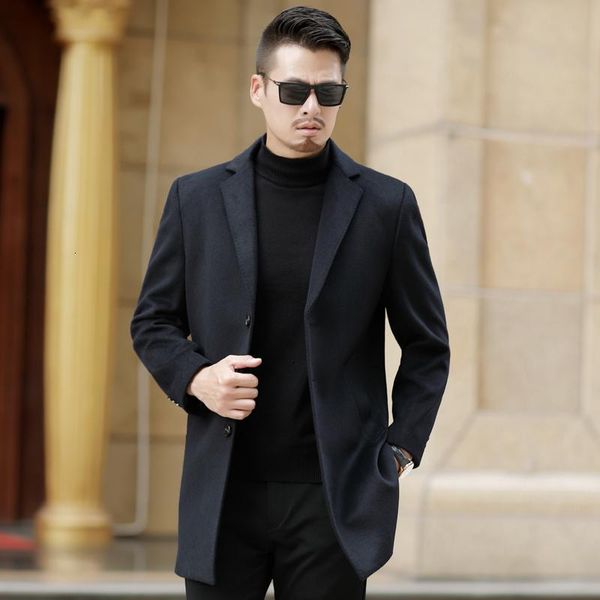 

men's wool & blends winter coat (man) long leisure belt pure fashion / (overcoat), Black