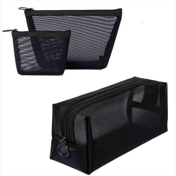 

3pcs set black mesh cosmetic bags clear beauty wash makeup case travel