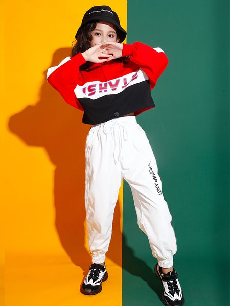 

boys hip-hop clothes cut off t-shirts class girls sweaters jazz dance clothes casual clothes, Black;red