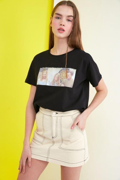

women's t-shirt trendyol printed knitted twoss21ts0019, White