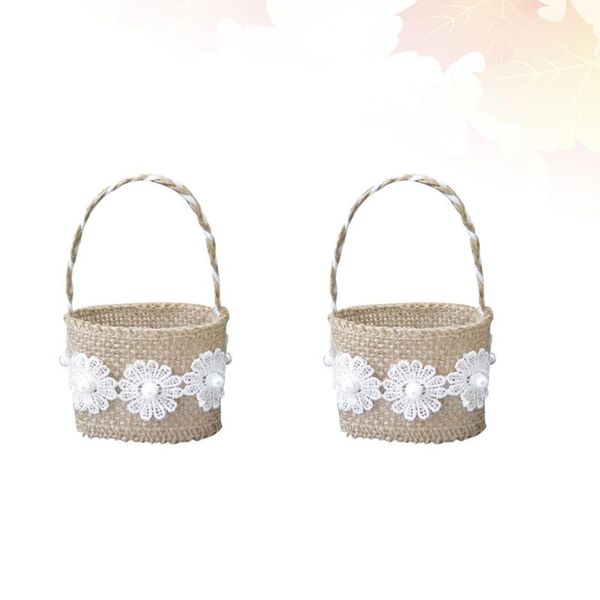 

gift wrap 4pcs linen flower basket romantic storage holder wedding party for candy