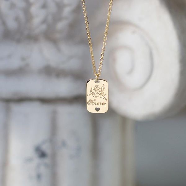 

pendant necklaces 100% 316l stainless steel angel medallion necklace for women gold metal cupid choker collares collier femme, Silver