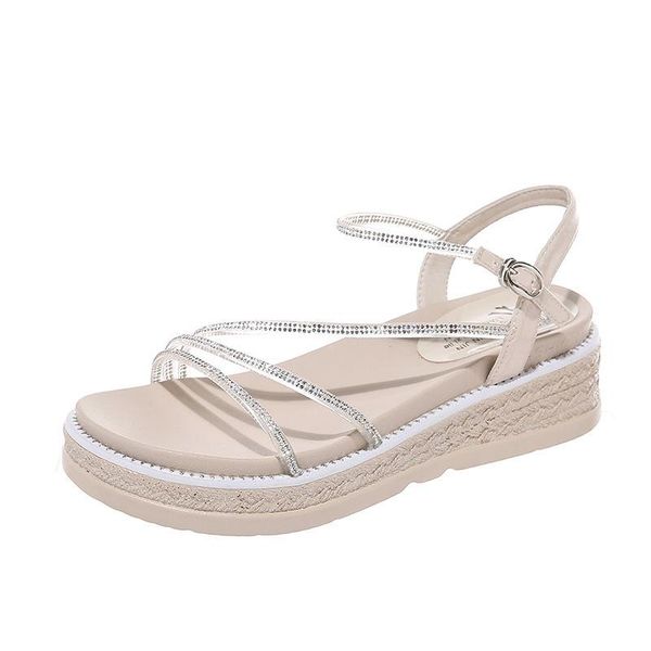 

sandals shoes women summer wedge 2021 bohemian fashion buckle classic non-slip, Black