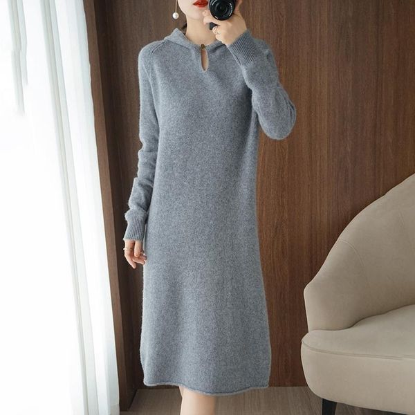 

women's sweaters winter sweater chic dress hooded long sleeve 100% wool knitted female pullover casual clothing soft jumpers skirt, White;black