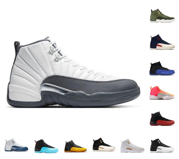 

wholesale 12 men women basketball shoes 12s black university gold indigo flu game twist mens sneakers fiba reverse taxi white dark grey gym