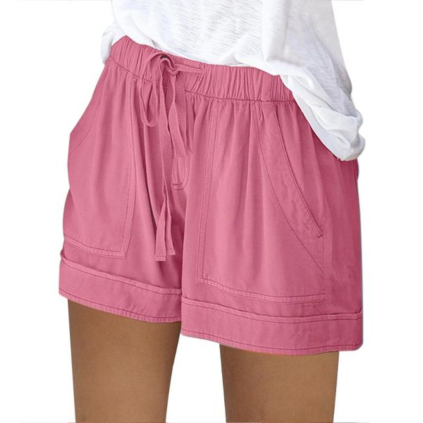 

women's shorts 2021 sport short summer loose rope tie casual elastic waist cotton linen pink pocket beach, White;black