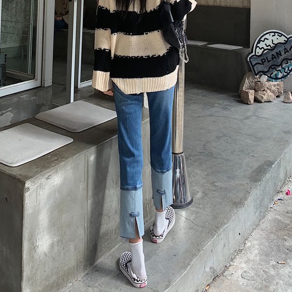 

fashion waist high 2021 stretch into small women's straight brim pants 1ql8, Blue