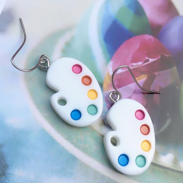 

dangle & chandelier fashion creative draw color palette drop earrings for women funny mini paint gouache plate earring hook punk jewelry gif, Silver