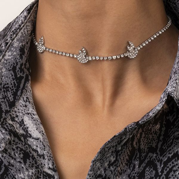 

jewelry simple flame temperament full diamond cold style choker necklace, Silver