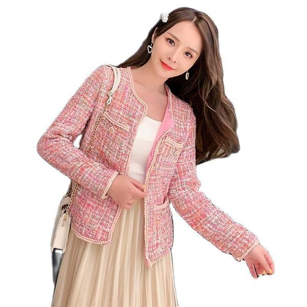 

women's jackets 2021 women pink tweed jacket coat runway autumn winter single breasted weave female fashion vintage outerwear, Black;brown