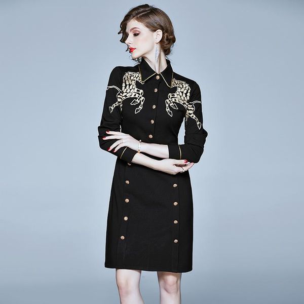 

fashion women spring autumn designers runway dress long sleeve vintage embroidery office party pencil robe femme vestidos, Black;gray