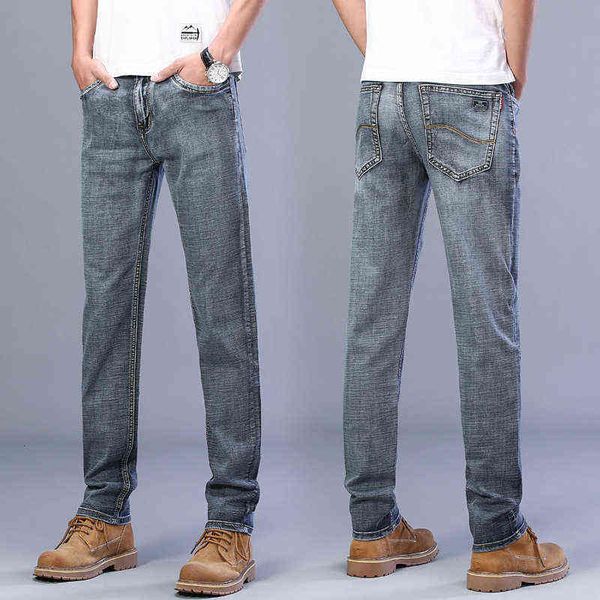 

2021 summer cotton elastic friendly large men's loose straight jeans, Blue